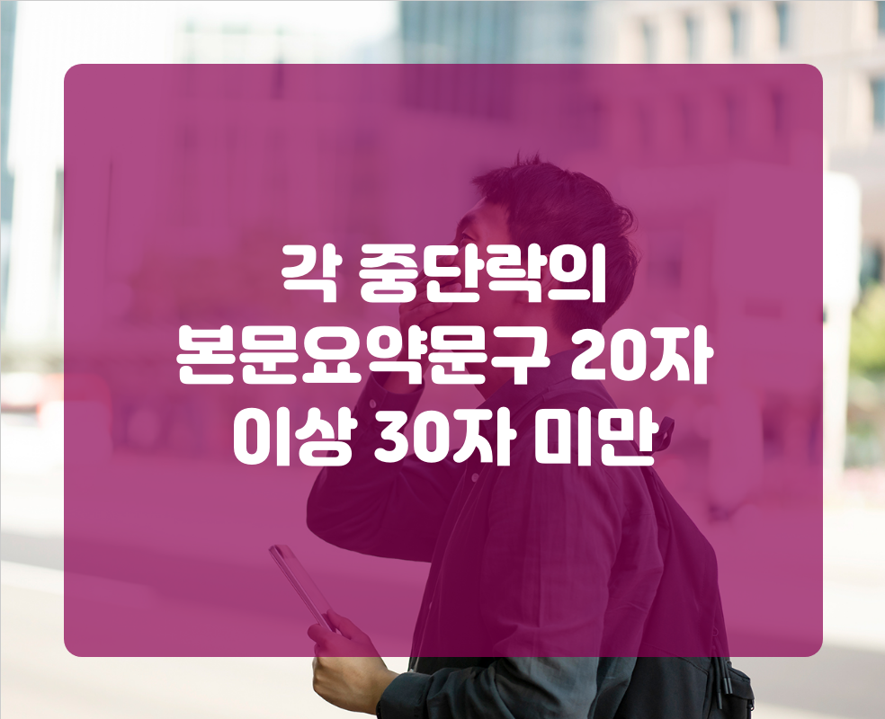 각 중단락의 본문요약문구 20자 이상 30자 미만