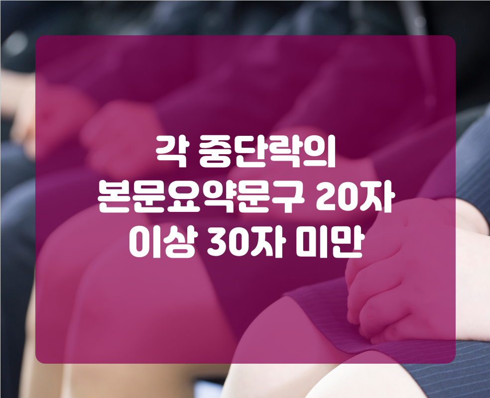 각 중단락의 본문요약문구 20자 이상 30자 미만