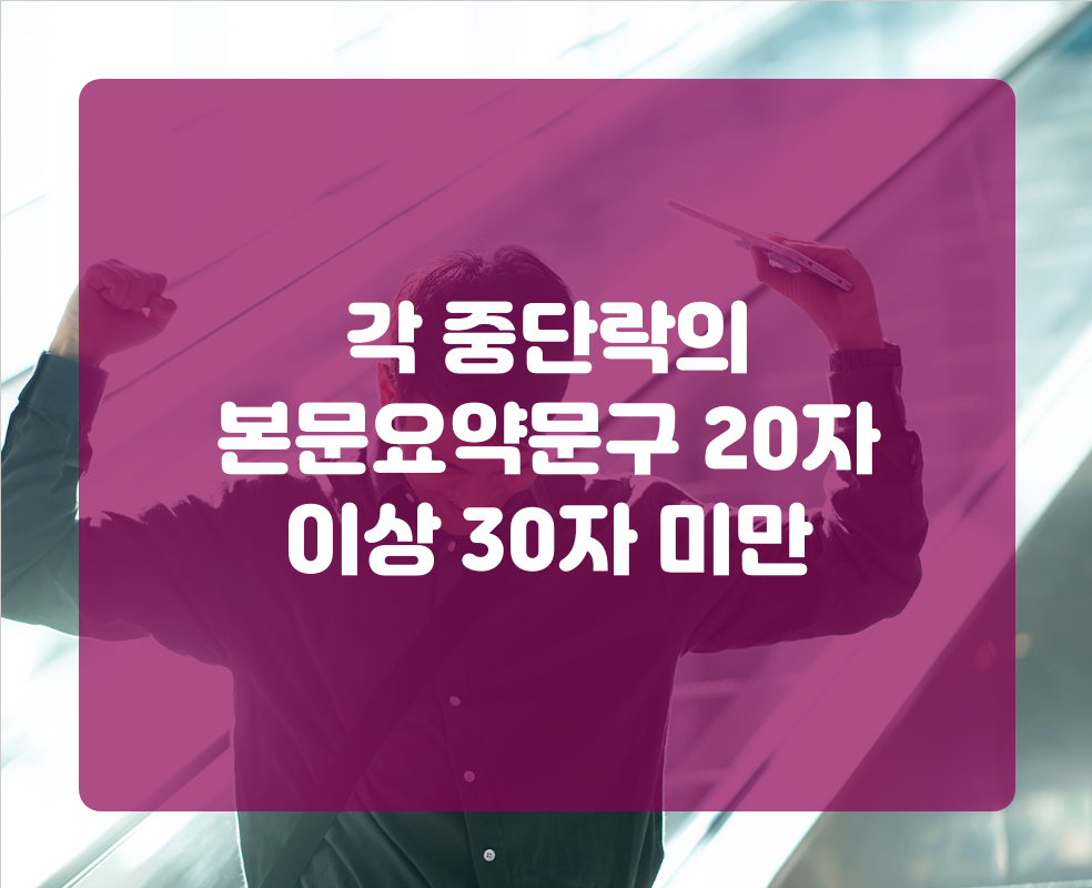 각 중단락의 본문요약문구 20자 이상 30자 미만